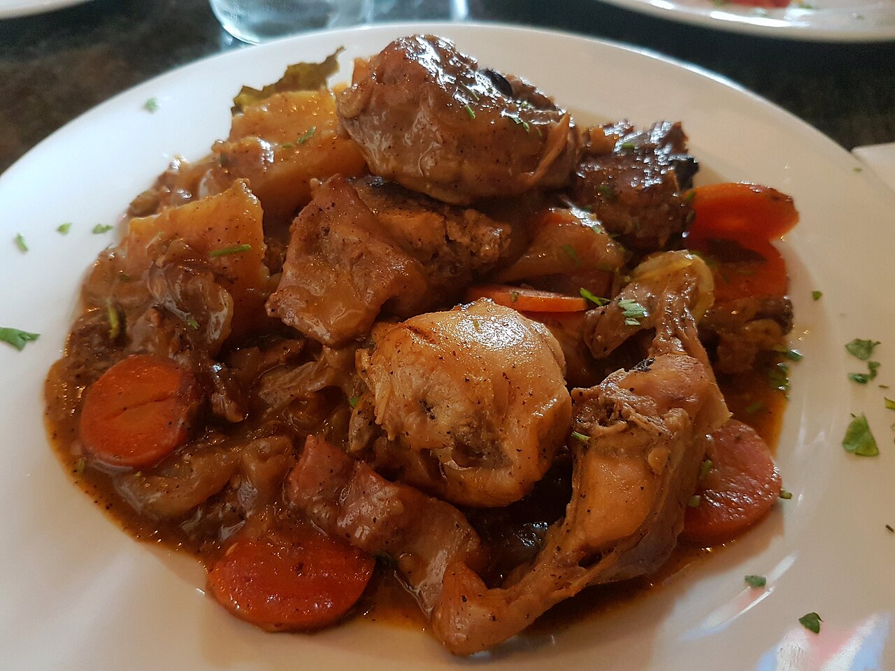 A bowl of Maltese rabbit stew served at a restaurant in Victoria on Gozo