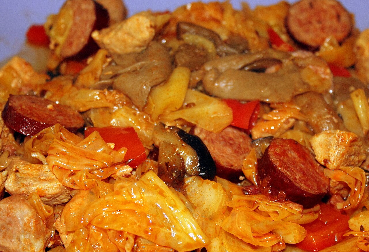 A bowl of bigos, Polish hunter's stew of cabbage and meat