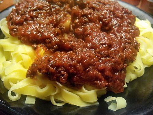 A plate of tagliatelle with Bolognese ragù
