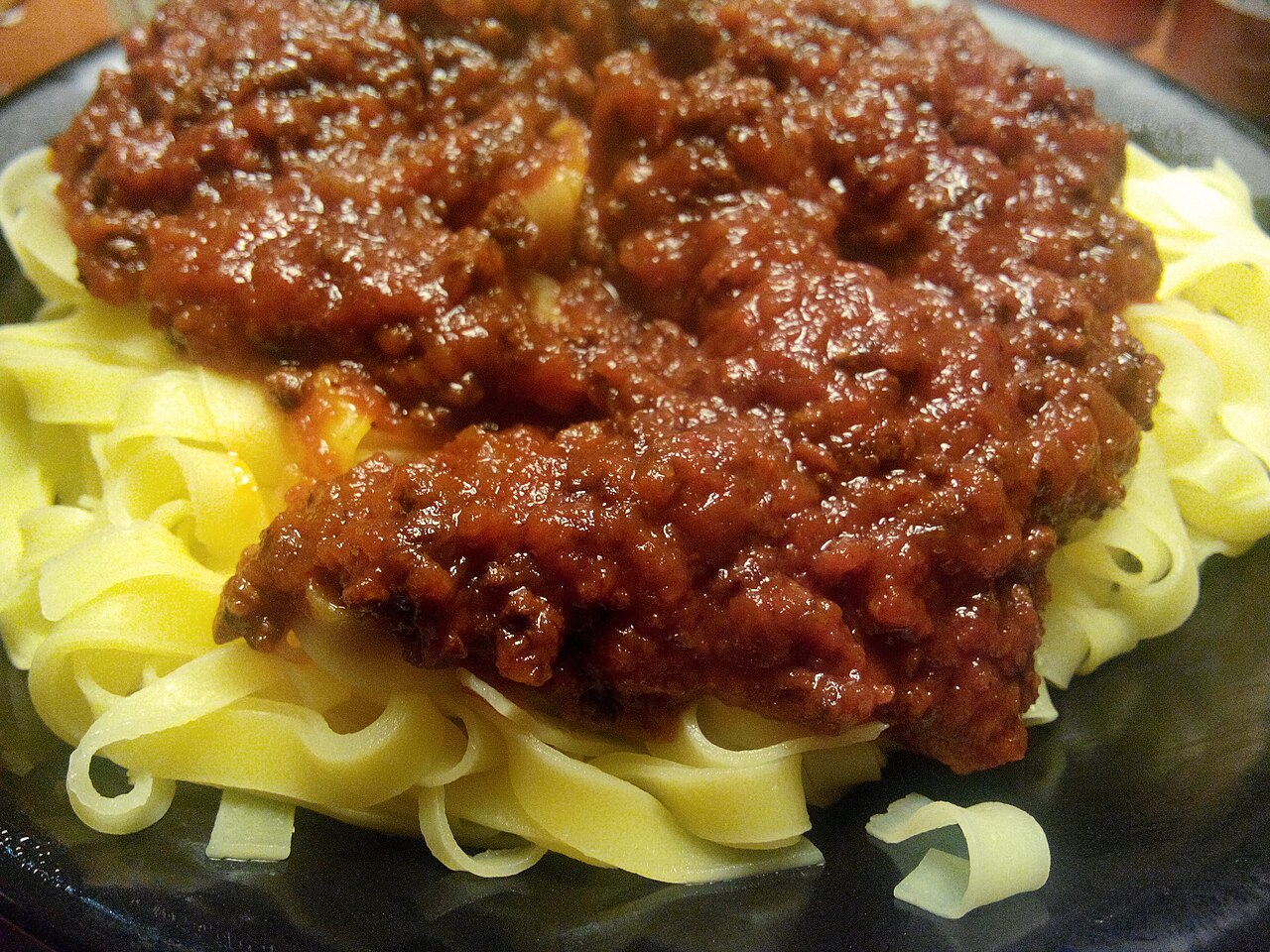 A plate of tagliatelle with Bolognese ragù