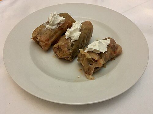 Romanian sarmale, cabbage rolls, served on a plate