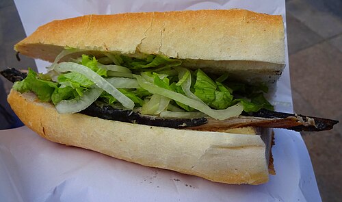 Fish sandwiches sold from a stall by the Galata Bridge in Istanbul