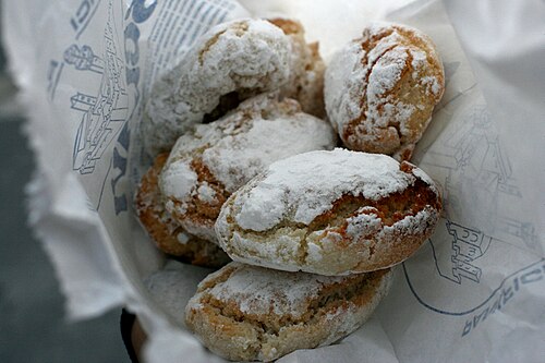 Ricciarelli, the soft almond biscuits of Siena, dusted with icing sugar